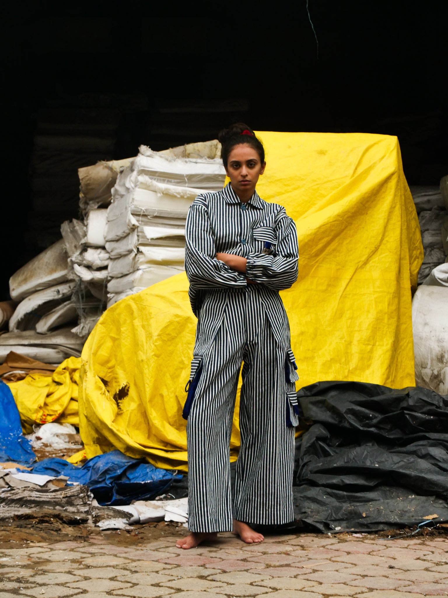 The Fluted slate trousers